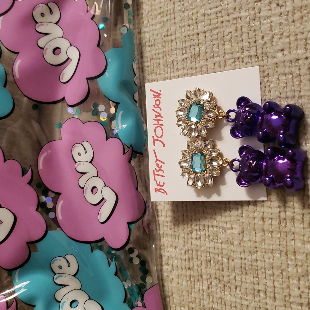 2 pc Bundle  Betsey Johnson Earrings & small makeup bag*